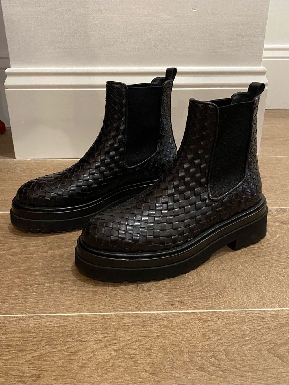 Homers Artisan Woven Leather Chelsea Booties in Black